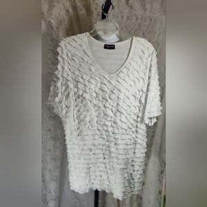 Maggie Barnes Cream Ruffled Short Sleeve Blouse